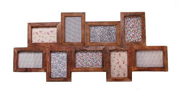 Dark brown mango wood photo frame with 9 apertures for 15x10 cm photos, hanging display – Keans Claremorris.