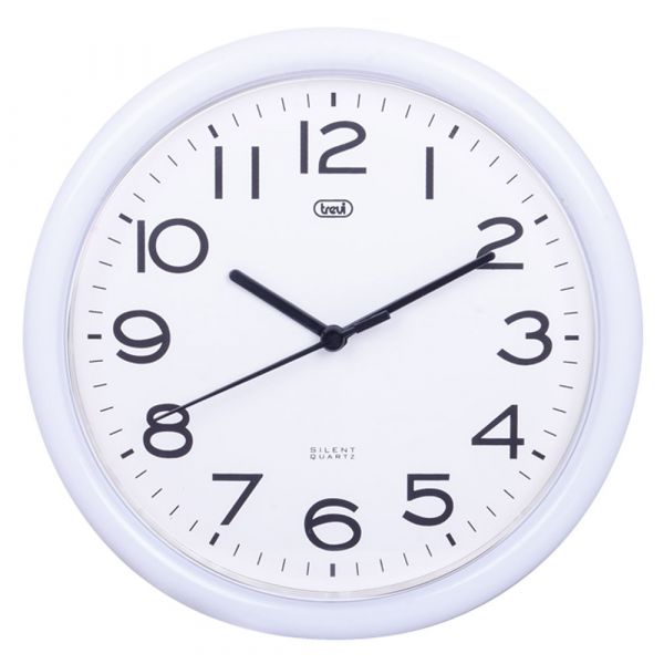 Trevi 25cm white wall clock with minimalist design, perfect for home or office – available at Keans Claremorris.