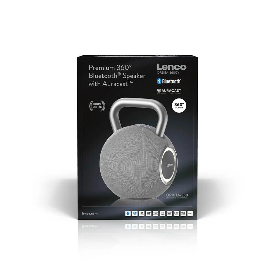 LENCO 360° Bluetooth speaker with Auracast - Grey | ORBITA-360GY - Image 8