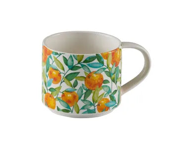 Orange Trail Mug 35cl with vibrant floral design, fine china, dishwasher & microwave safe - Keans Claremorris