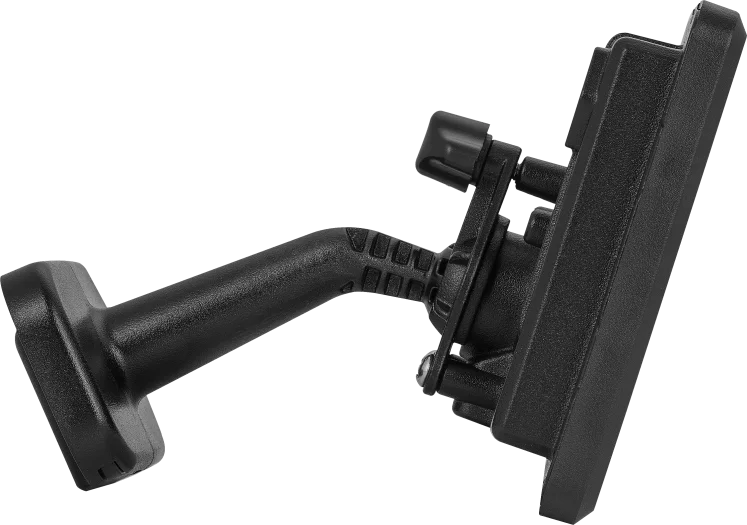 Side view of Luceco Essence 10W black floodlight with ball joint and mounting base.