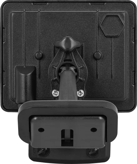 Back view of Luceco Essence 10W PIR floodlight with mounting bracket and attached cable in black.