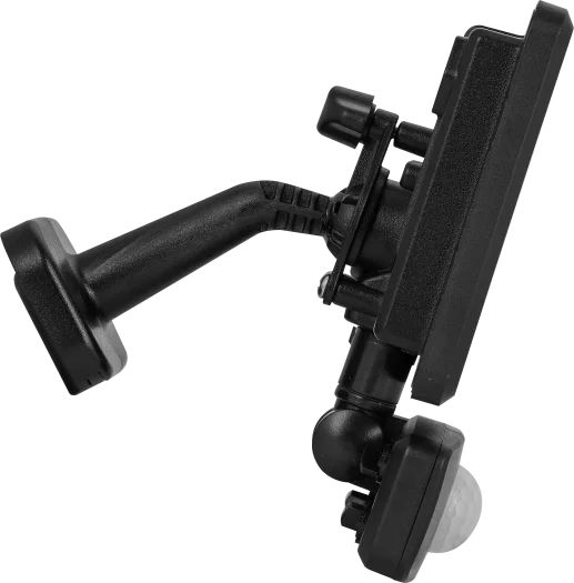 Side view of black Luceco Essence 10W PIR floodlight with adjustable mounting arm and sensor.