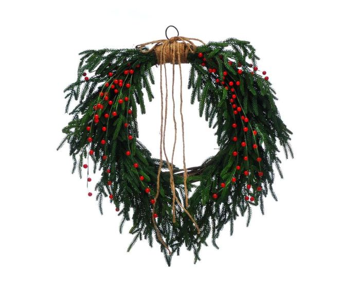 Wreath Red Berries/Green Spruce Heart Shaped  61cm 25475 - Image 1
