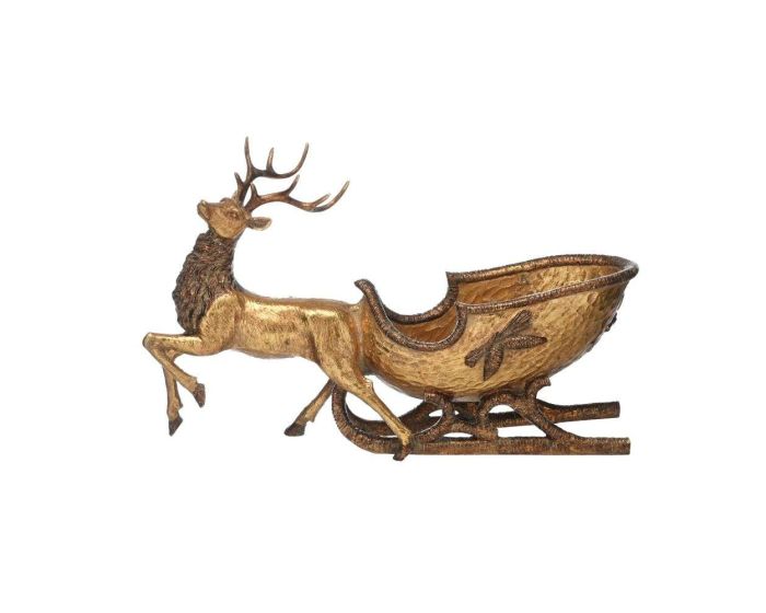 48cm Antique Gold Reindeer Pulling Sleigh 25498 - Image 1