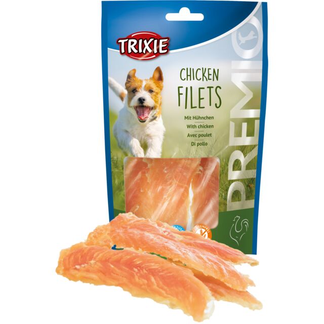Premio Dog Treat Chicken Fillets 100g pack, natural dog snack, available at Keans Claremorris