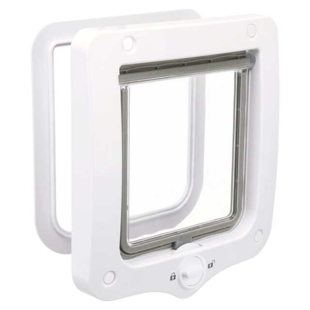 White 2-way cat flap 20x22cm with silent transparent flap, magnetic lock, weather-resistant seal – Keans Claremorris