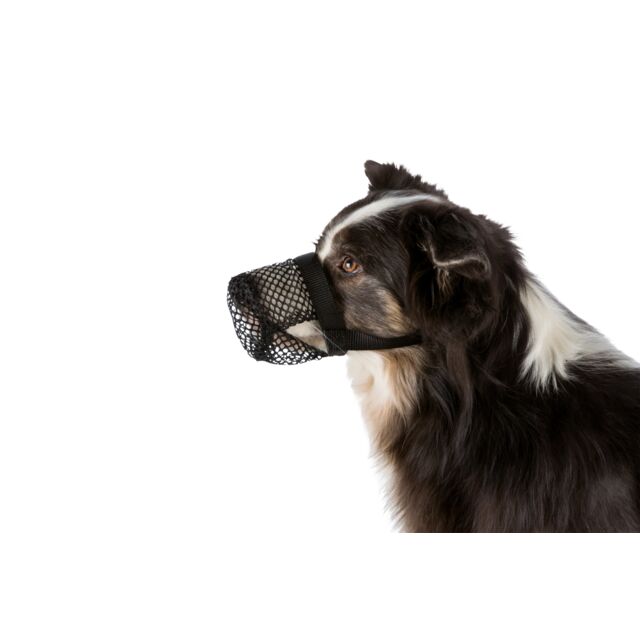 Protection Mask XL Black by Keans Claremorris, polyester dog muzzle preventing bait ingestion, adjustable elastic fit,