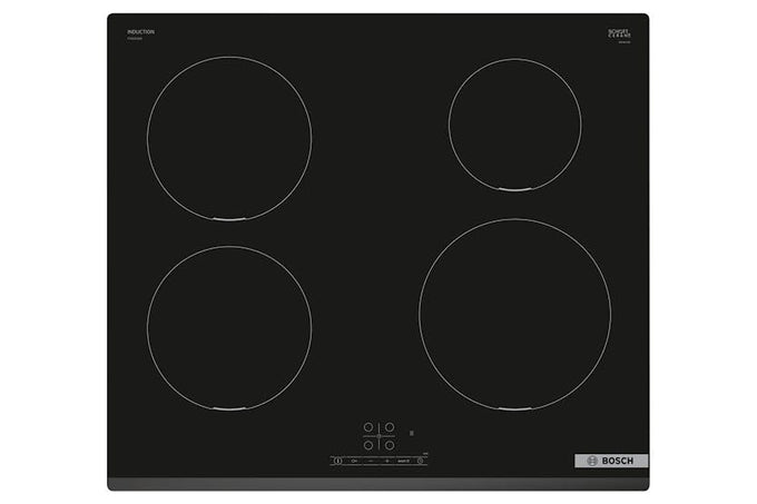 Bosch Series 4 60cm black induction hob with 4 zones, PowerBoost, touch controls, ceramic surface – available at Keans