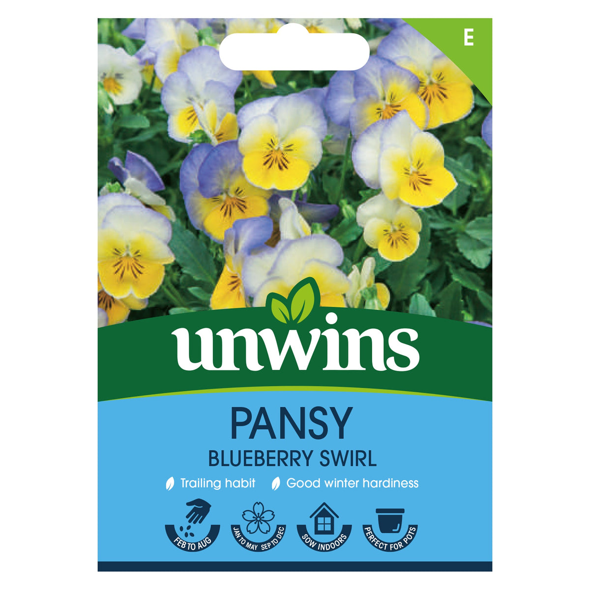Pansy Blueberry Swirl trailing F1 hybrid, ideal for containers and hanging baskets, attracts pollinators – Keans Claremorris.