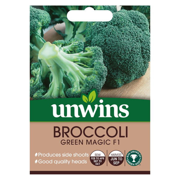 Calabrese Broccoli Green Magic F1 Seeds with large domed heads and tasty shoots, sow indoors/outdoors, from Keans