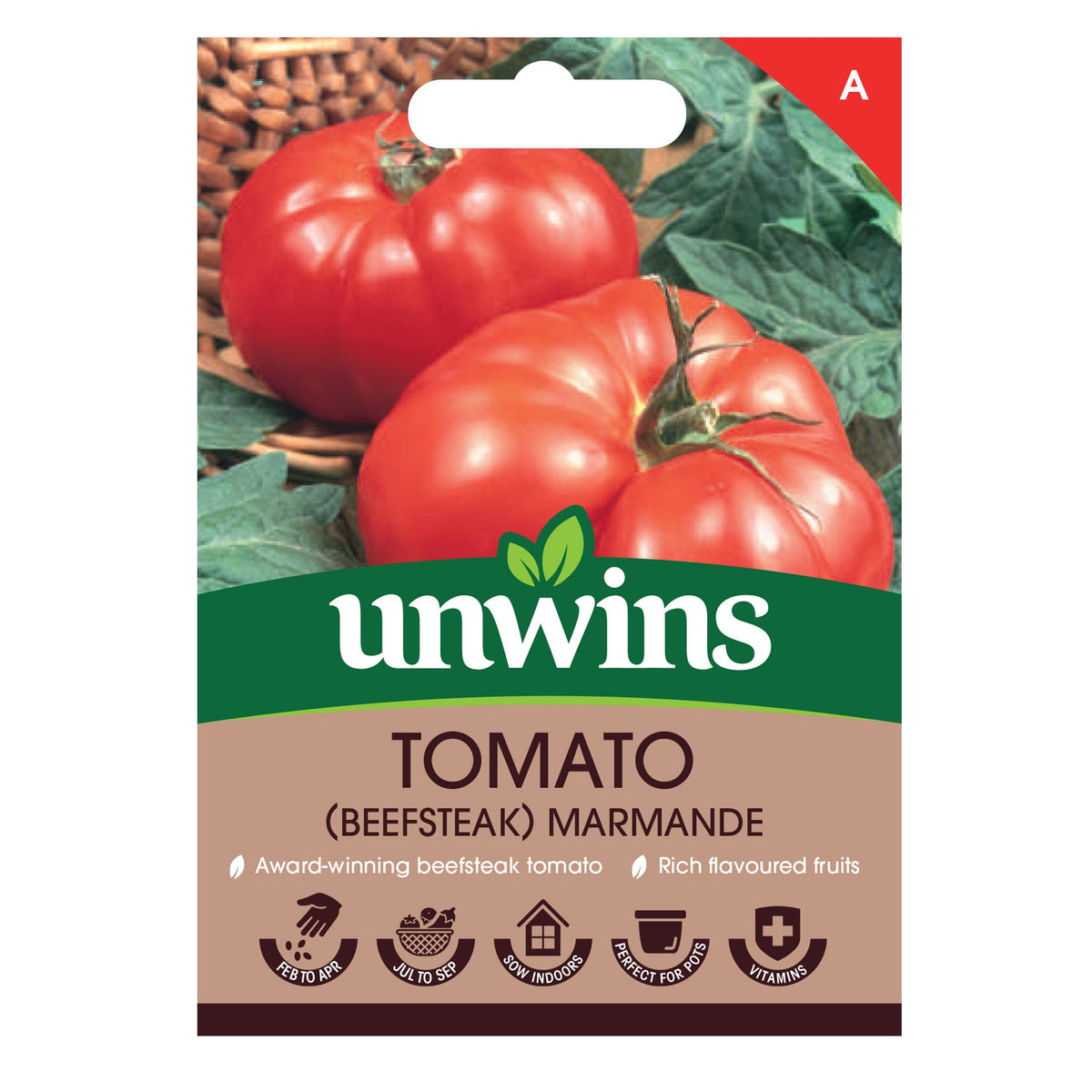Red ribbed Beefsteak Marmande tomato, vitamin-rich, nearly seedless, ideal for pots, full sun, from Keans Claremorris.