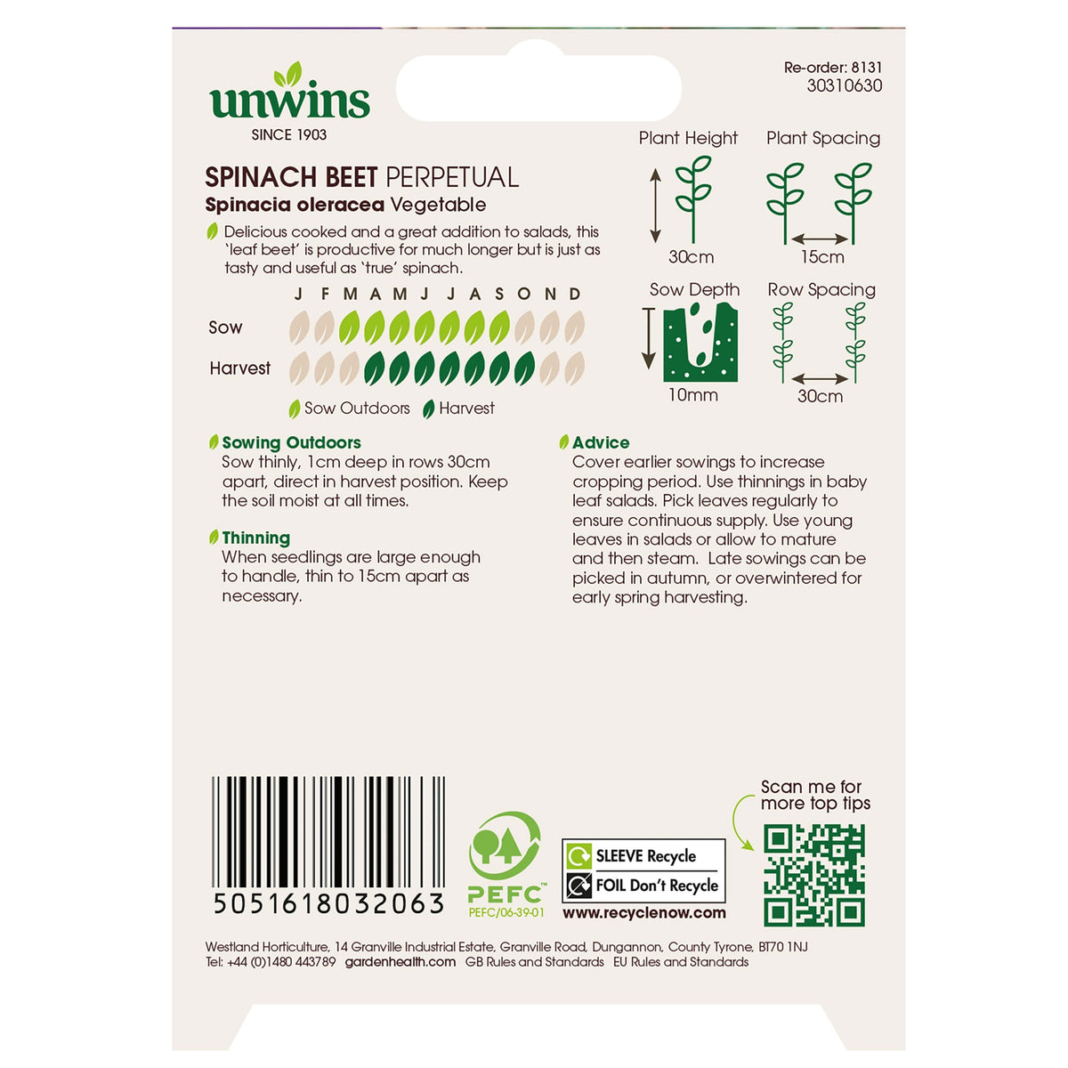 Spinach Beet Perpetual Seeds packet for continuous harvest, available at Keans Claremorris garden store.