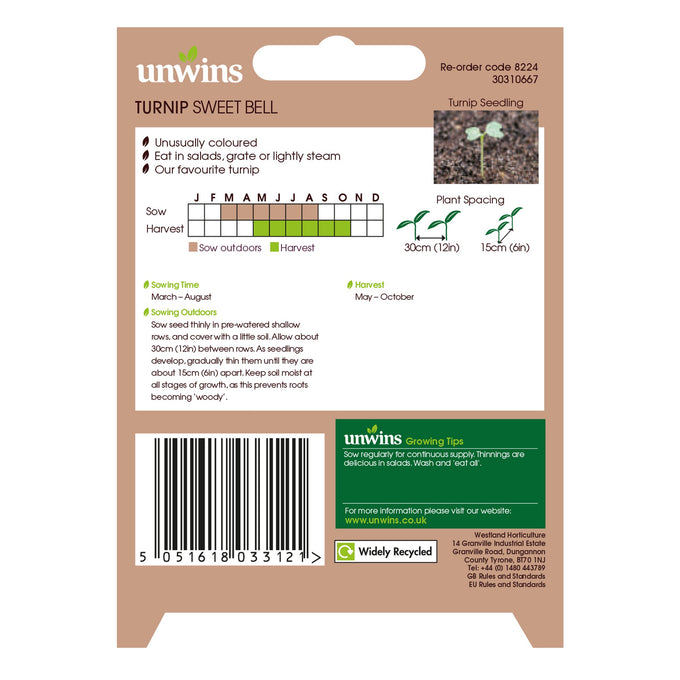 Turnip Sweetbell Seeds packet for home gardening, high-quality seeds from Keans Claremorris.