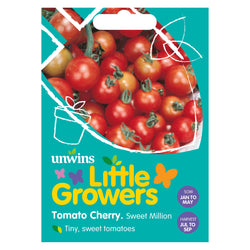 Little Growers Tomato Cherry Sweet Million Seeds producing sweet red cherry tomatoes, perfect for pots and snacks - Keans