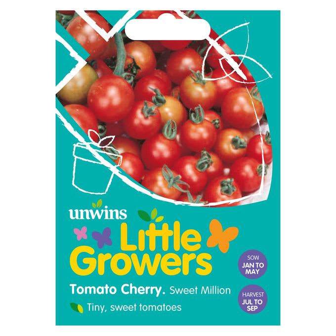 Little Growers Tomato Cherry Sweet Million Seeds producing sweet red cherry tomatoes, perfect for pots and snacks - Keans