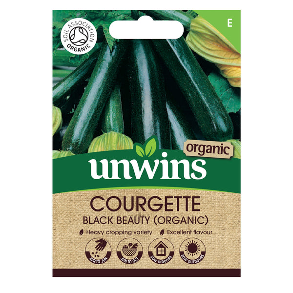 Organic Courgette Black Beauty seeds, easy-grow, 350 pack, green and white, 25cm spacing, from Keans Claremorris.
