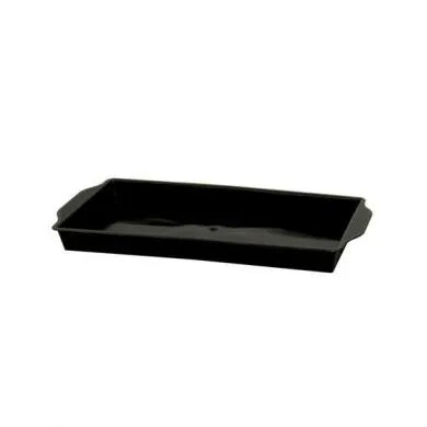 Black rectangular floral tray with handles, designed to hold one floral foam block for arrangements.
