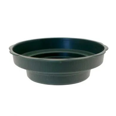 Set of five green plastic junior plant saucers with a shallow, round design for small pots.