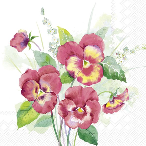 Pansies Bouquet Red Lunch Napkins Keans Claremorris