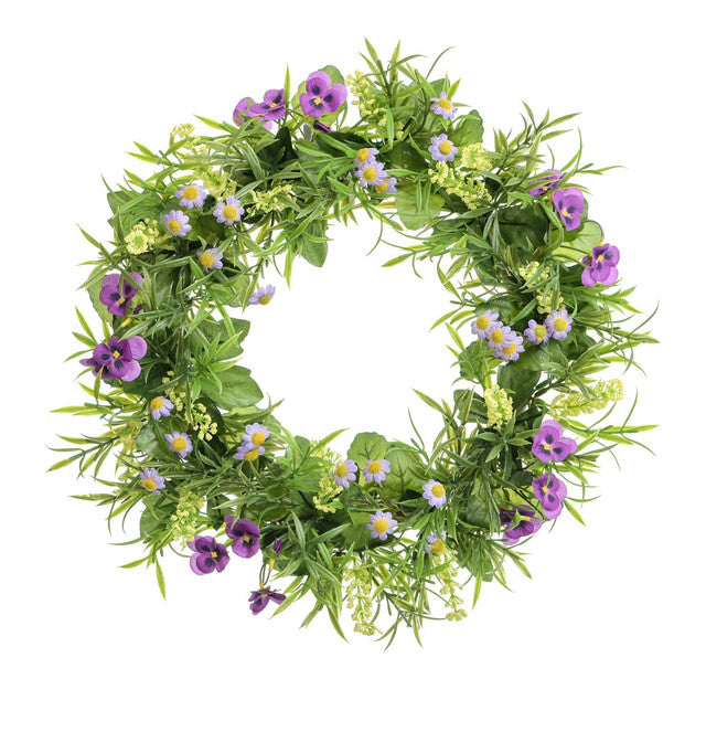 Pansy/Daisy Wreath Purple 30cm Keans Claremorris