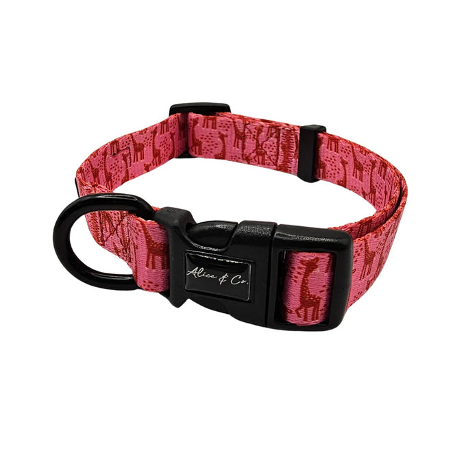 Pet collar with pink and red giraffe print, adjustable and comfortable, for dogs and cats | Keans Claremorris