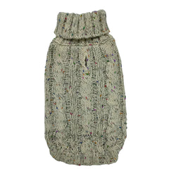 Chunky beige cable knit dog jumper with roll neck, XS size, cozy and stylish – Keans Claremorris.