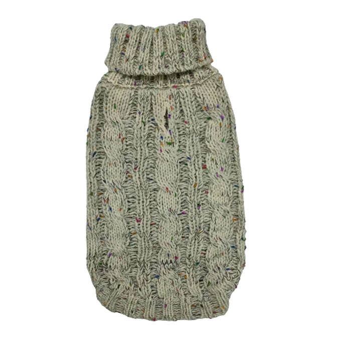 Chunky beige cable knit dog jumper with roll neck, XS size, cozy and stylish – Keans Claremorris.