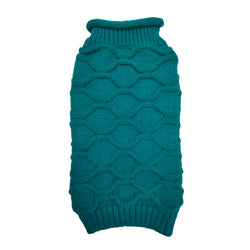 Honeycomb teal knitted dog jumper in Xtra-Small size, cozy and stylish pet sweater by Keans Claremorris