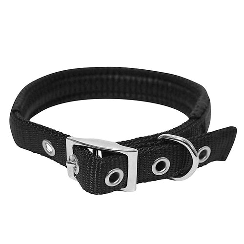 Black 26-inch padded nylon pet collar with steel buckle for comfort and durability – Keans Claremorris