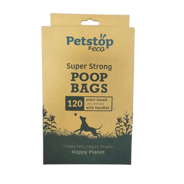 Petstop Eco compostable dog poop bags, extra strong with handles, 120 pack, plant-based, leak-proof, Keans Claremorris