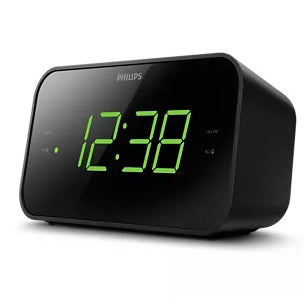 Philips Clock Radio with Big Display showing time, alarm, and FM radio – available at Keans Claremorris.