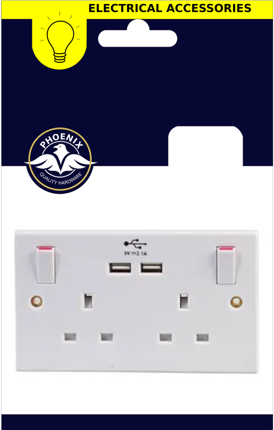 Phoenix 2 Gang Socket Switched With Usb 3.1A Keans Claremorris