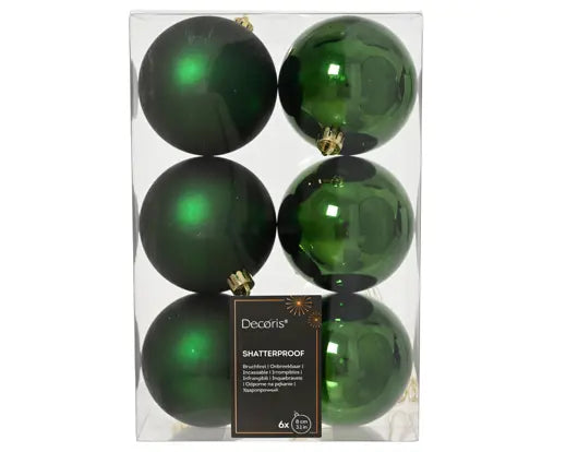 Pine Green Christmas Baubles – 8cm (Box of 6) Keans Claremorris