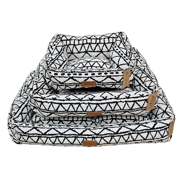 Ivy High Back Large Dog Bed in black/off-white, plush cushion, durable canvas, non-slip base by Keans Claremorris.