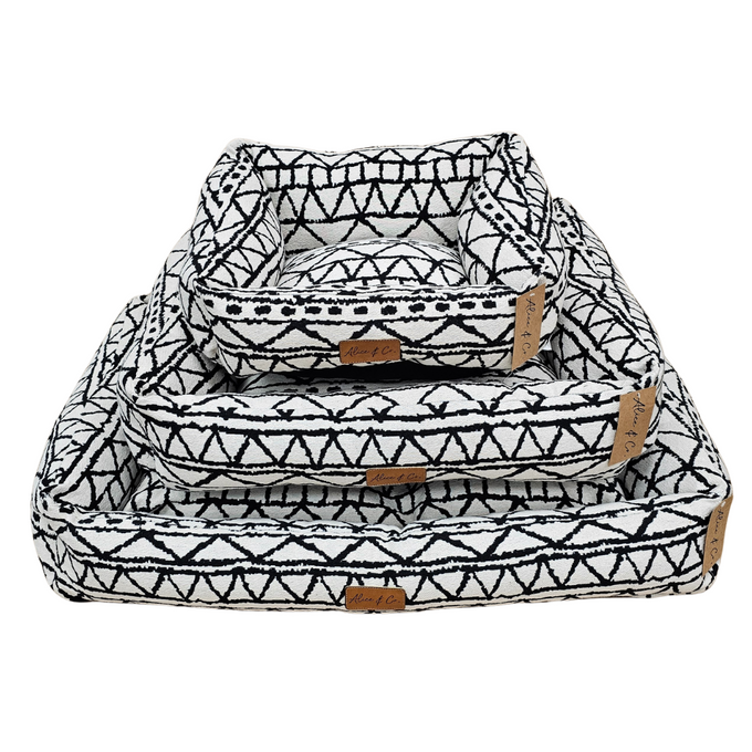 Ivy High Back Large Dog Bed in black/off-white, plush cushion, durable canvas, non-slip base by Keans Claremorris.