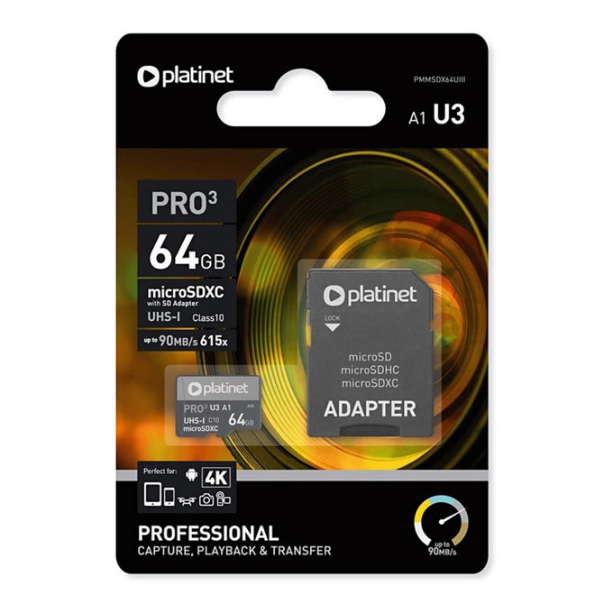 Platinet 64Gb Uhs-3 4K Micro SD Card & Adap| 439992 Keans Claremorris