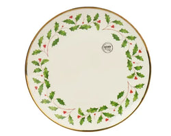 Porcelain Holly Christmas Dinner Plate – Green with Gold Trim (27cm) Keans Claremorris