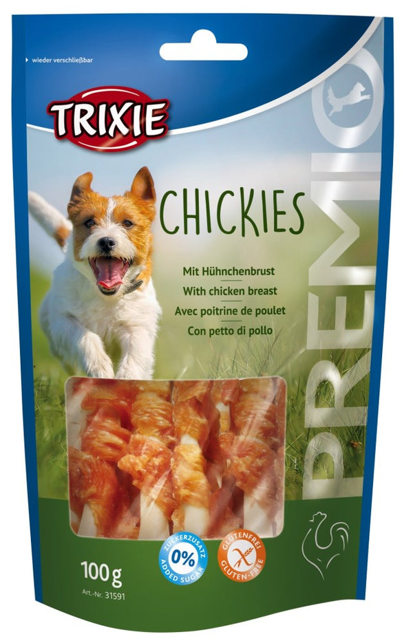 Premio Chickies 100g gluten-free chicken breast calcium bones, 61% meat, no added sugar, resealable bag – Keans Claremorris