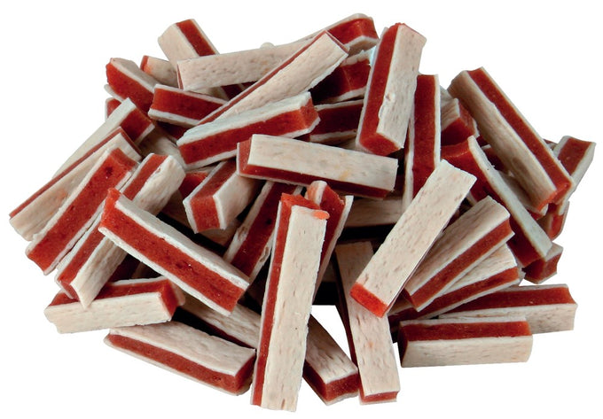 Premio Fish Chicken Stripes 75g pack, tasty pet treats available at Keans Claremorris store.