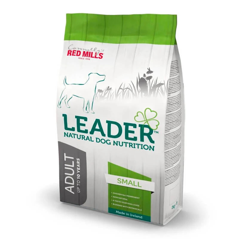 2kg bag of Red Mills Leader Adult Small Breed natural dog food with green and white packaging