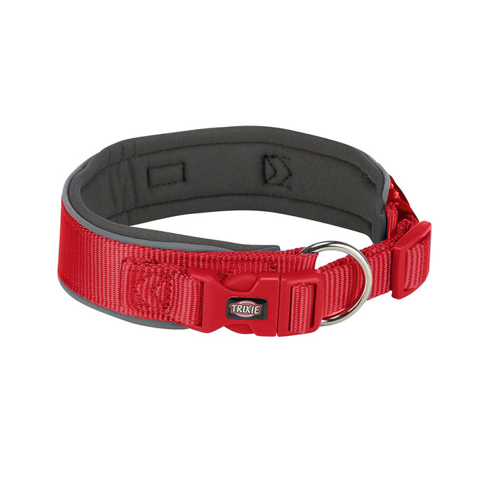 Red/Grey Premium Neoprene Padded Dog Collar L-XL with Reflective Parts, Strain-Relieved Buckle, Tracker Loop – Keans