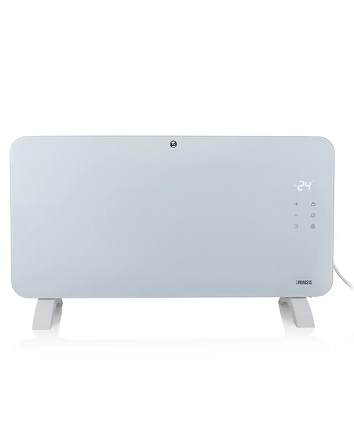 Princess Smart Panel Heater 1500W white glass panel, Alexa compatible, touch LED, wall mount or freestanding – Keans