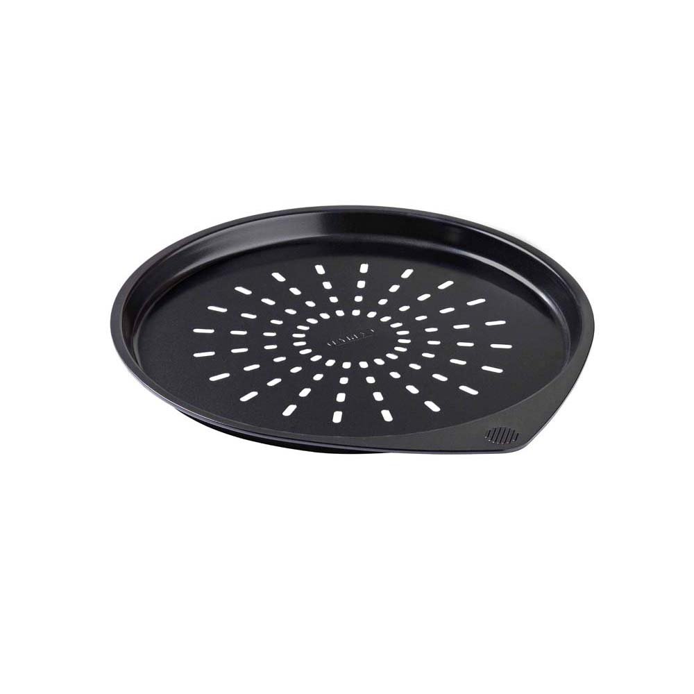 Pyrex 30cm pizza pan with non-stick coating, comfortable grip handles, and pouring spouts – available at Keans Claremorris.
