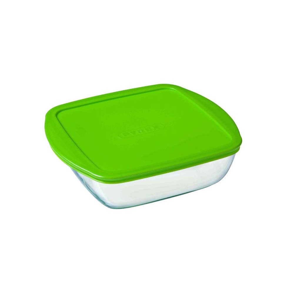 Pyrex Square Dish 25x22cm borosilicate glass with BPA-free lid, oven-safe, stackable storage – Keans Claremorris.
