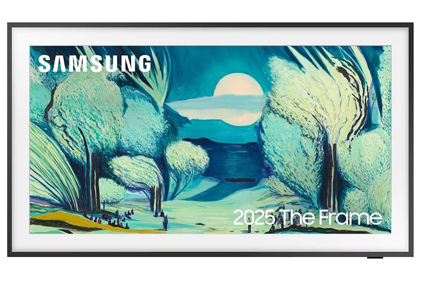 Samsung 65" LS03F QLED 4K Smart TV (2025) displaying artwork of a moonlit landscape with trees.