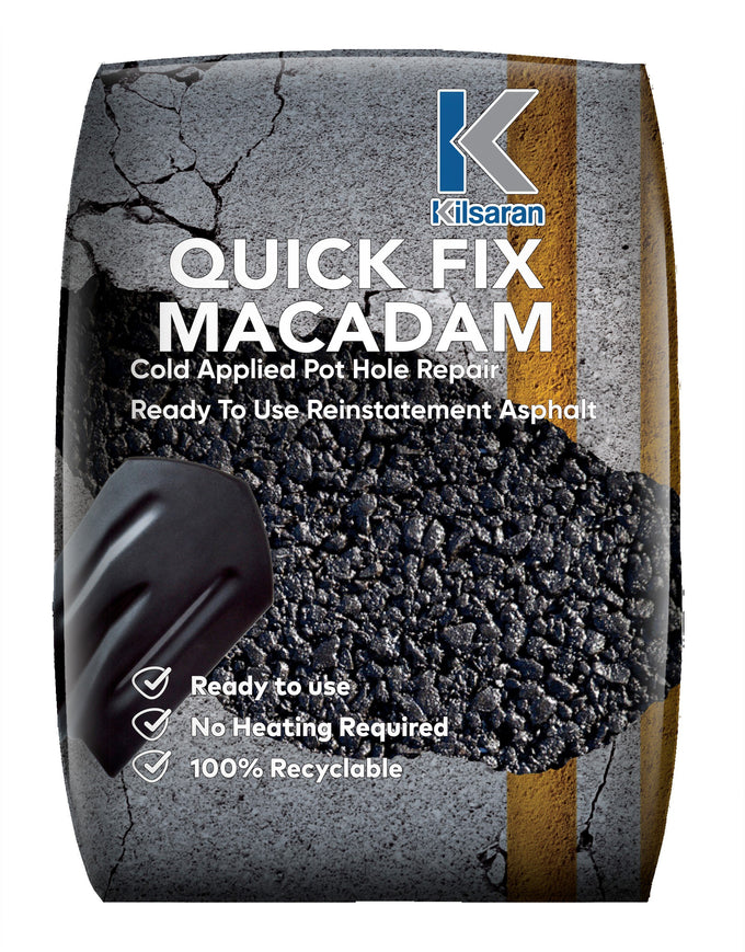 Quick Fix Macadam 25kg cold applied pothole repair, ready to use, no heating, 100% recyclable – Keans Claremorris