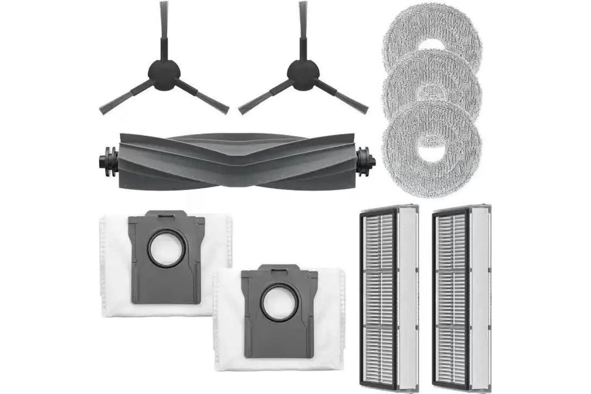 Dreame L10S Ultra Accessory Kit with main brush, two side brushes, three mop pads, two filters, and two dust bags.