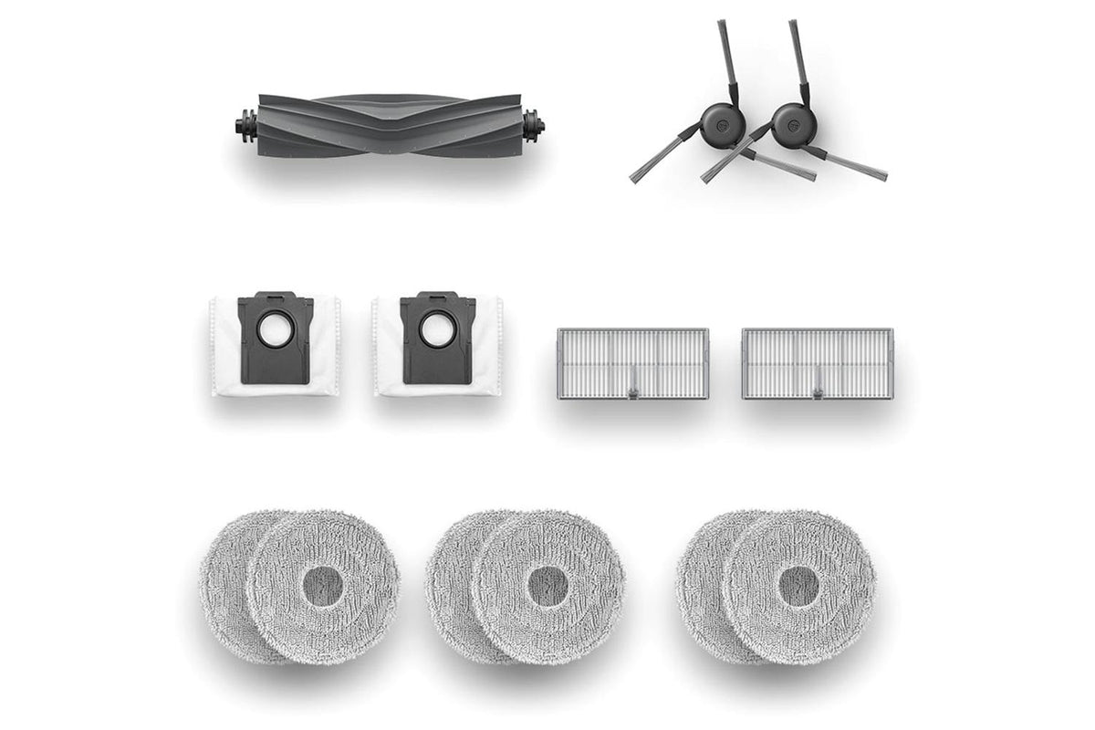 Dreame L40 Ultra Gen 2 Accessory Kit with main brush, two side brushes, two dust bags, two filters, and six microfiber mop