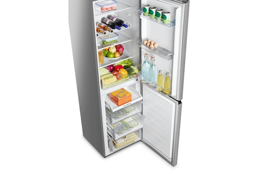 Hisense RB327N4BCE freestanding fridge freezer in stainless steel, energy-efficient, available at Keans Claremorris